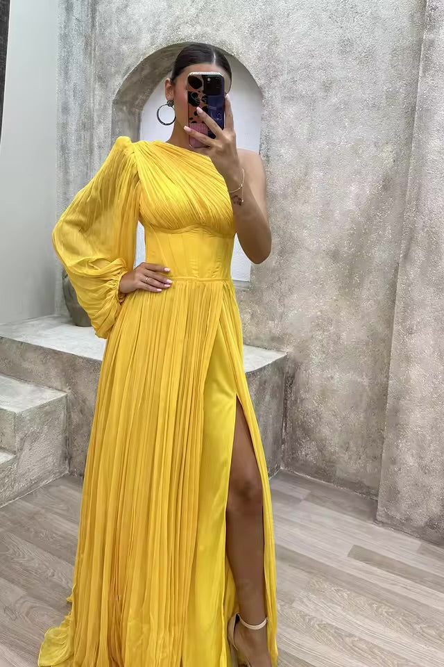 Yellow Side Split Evening Dresses 1132930 - TUZZUT Qatar Online Shopping