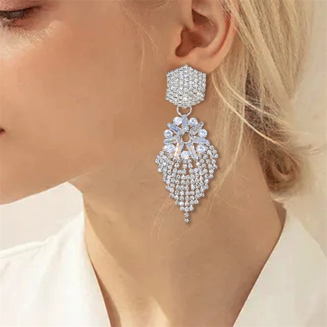 Cross border Fashion Rhinestone Earrings Shiny Versatile Geometric Long Tassel Earrings - Tuzzut.com Qatar Online Shopping