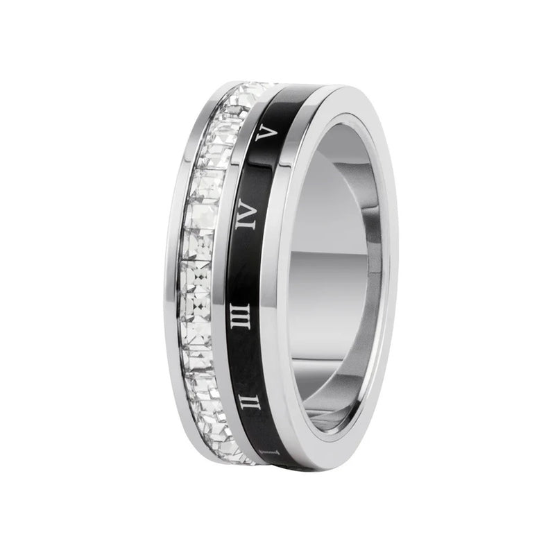 Roman Numeral Double Ring Titanium Steel Ring Acrylic Crystal Multi-Layered Ring For Women S4471114(size10
