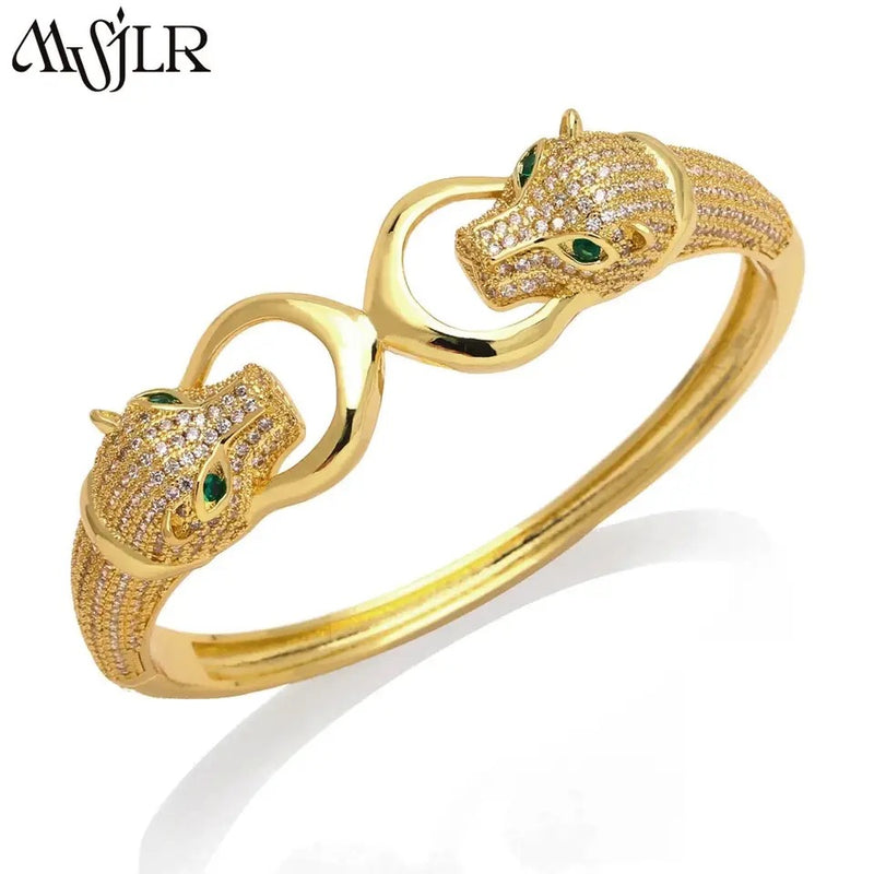 double-headed leopard bracelet micro-inlaid AAA zircon hot animal bracelet jewelry S4774572 - TUZZUT Qatar Online Shopping