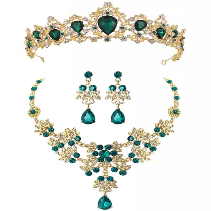 Women Style Gold Color Green Crystal Bridal Jewelry Sets Necklace Earrings - TUZZUT Qatar Online Shopping