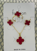 3 In One High Quality Gold Plated Earring Set Earrings Necklace Ring Clover Jewelry Set For Women - Tuzzut.com Qatar Online Shopping