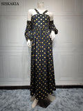 Elegant Women's Dress Sexy Spaghetti Strap Maxi Long Party Dresses Dot Solid Black Halter Sleeveless Casual Feminine Clothes S4435600 - Tuzzut.com Qatar Online Shopping