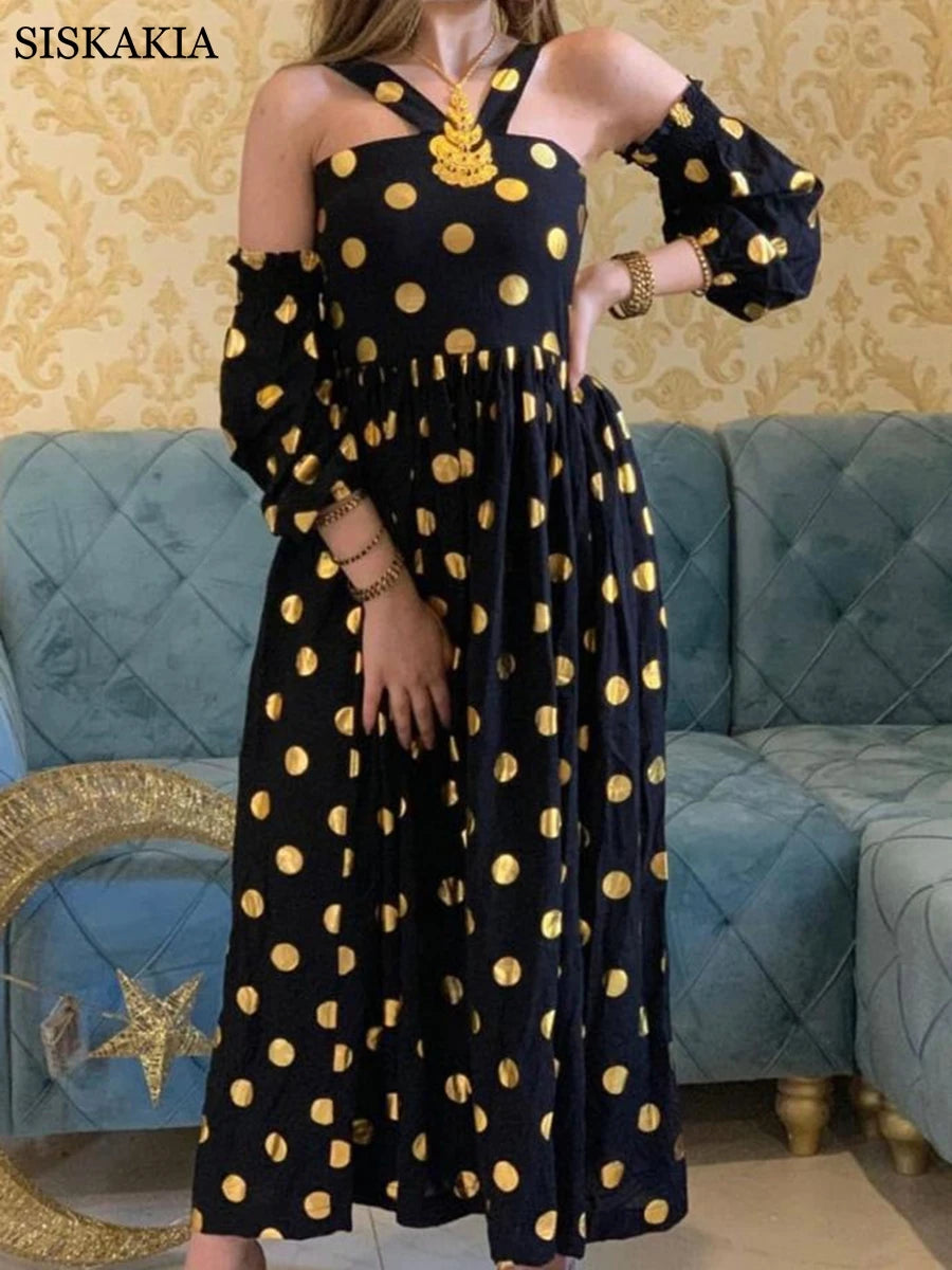 Elegant Women's Dress Sexy Spaghetti Strap Maxi Long Party Dresses Dot Solid Black Halter Sleeveless Casual Feminine Clothes S4435600 Elegant Women's Dress Sexy Spaghetti Strap Maxi Long Party Dresses Dot Solid Black Halter Sleeveless Casual Feminine Clothes S4435600