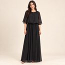 Women’s Black Blouson Maxi Dress with Sheer Sleeves NS137
