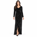 Women’s Black Velvet Ruched Wrap Maxi Dress 306087