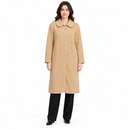 Women’s Light Camel Button-Front Long Coat with Rounded Collar YD67