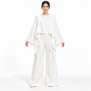 Women’s White Draped Top and Wide-Leg Trouser Set 126996