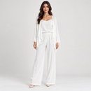 Women’s White 3-Piece Camisole, Draped Cardigan & Wide-Leg Trouser Set NS133
