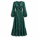 Emerald Green Floral Jacquard Long-Sleeve Maxi Dress GR159