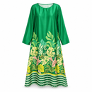 Women’s Green Tropical Leaf-Print Long-Sleeve Maxi Dress HS62113