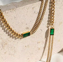 Square Green Zircon Jewelry Set Gold Choker Necklace Chain Bracelet X4438007 - TUZZUT Qatar Online Shopping