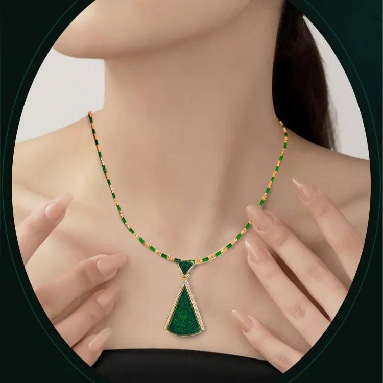 Stainless Steel Emerald Green Center Stone Necklace S501759 Stainless Steel Emerald Green Center Stone Necklace S501759