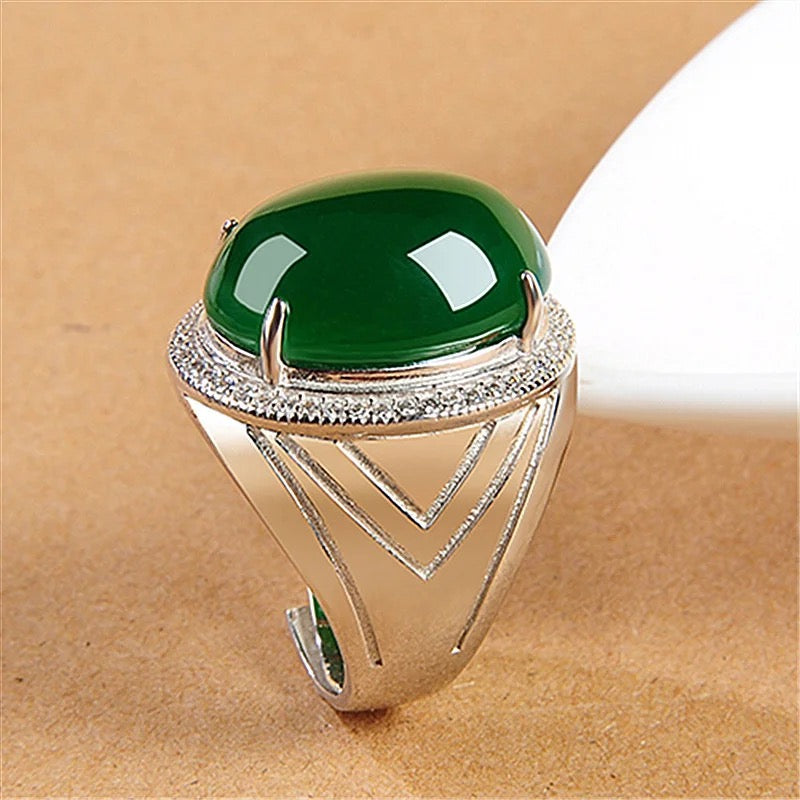 Fashion Domineering Green Chalcedony Ring Male Finger Accessories High-end 925 Silver Ring S4652217 - TUZZUT Qatar Online Shopping
