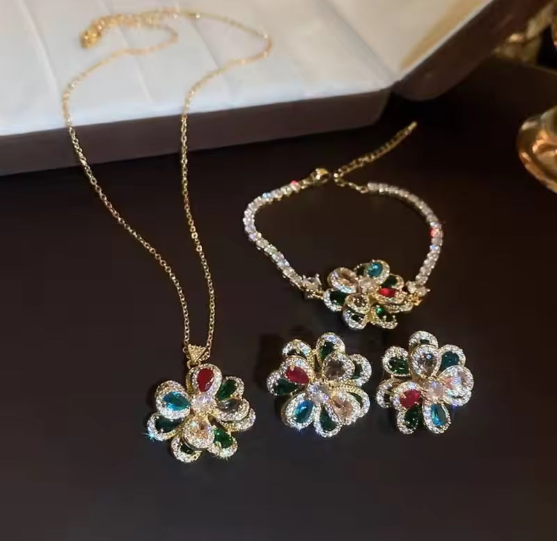 Rainbow Color Jewelry Set Necklace+Earrings+Bracelet 81106 - TUZZUT Qatar Online Shopping
