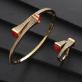 Women 2 Pcs Bracelet Ring Set Colorful Resin Gold Bangle Ring Wedding Party Jewelry Set - Tuzzut.com Qatar Online Shopping