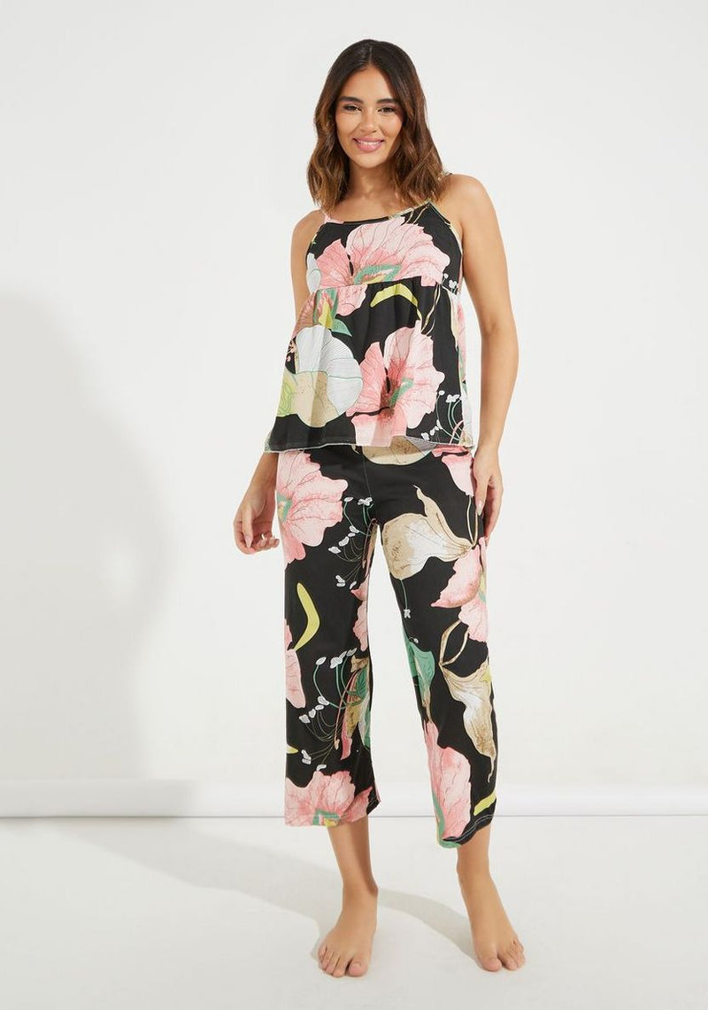 Women's 3 pcs Sleepwear Leaf Print Cami and Pants Pajama Set 559571 - TUZZUT Qatar Online Shopping