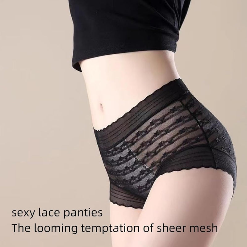 Elastic Ultra-thin Lace Flower Briefs Transparent Mid Waist Lace Mesh Panties 135837 - TUZZUT Qatar Online Shopping