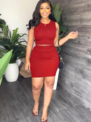 2 Pcs Women's Sleeveless Solid Color Skirts Set 430306 - TUZZUT Qatar Online Shopping