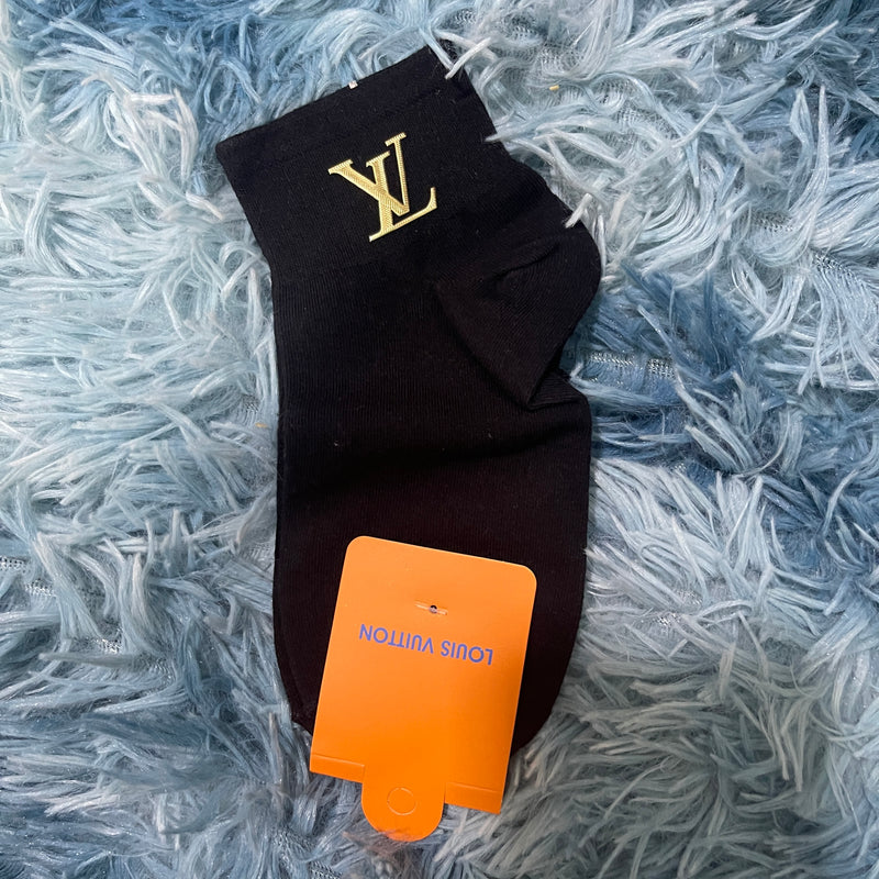 1 Pair Trendy Brand Cotton Low Cut Socks LV - Black LS1001 - TUZZUT Qatar Online Shopping