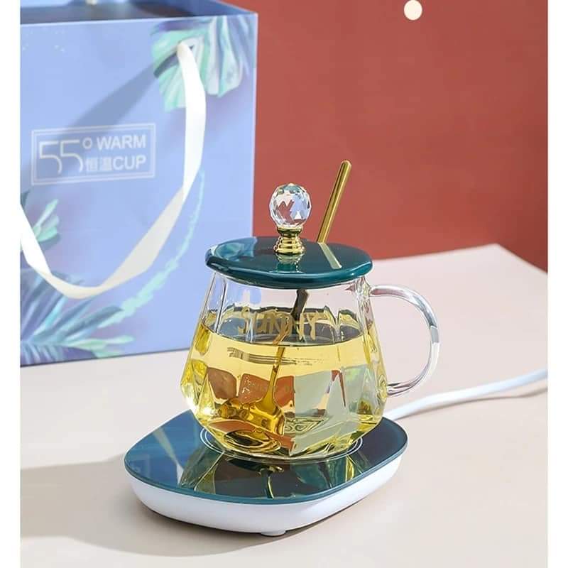 Automatic Mug Warmer Pad With Mug, Lid, Spoon with Gift Packing - TUZZUT Qatar Online Shopping