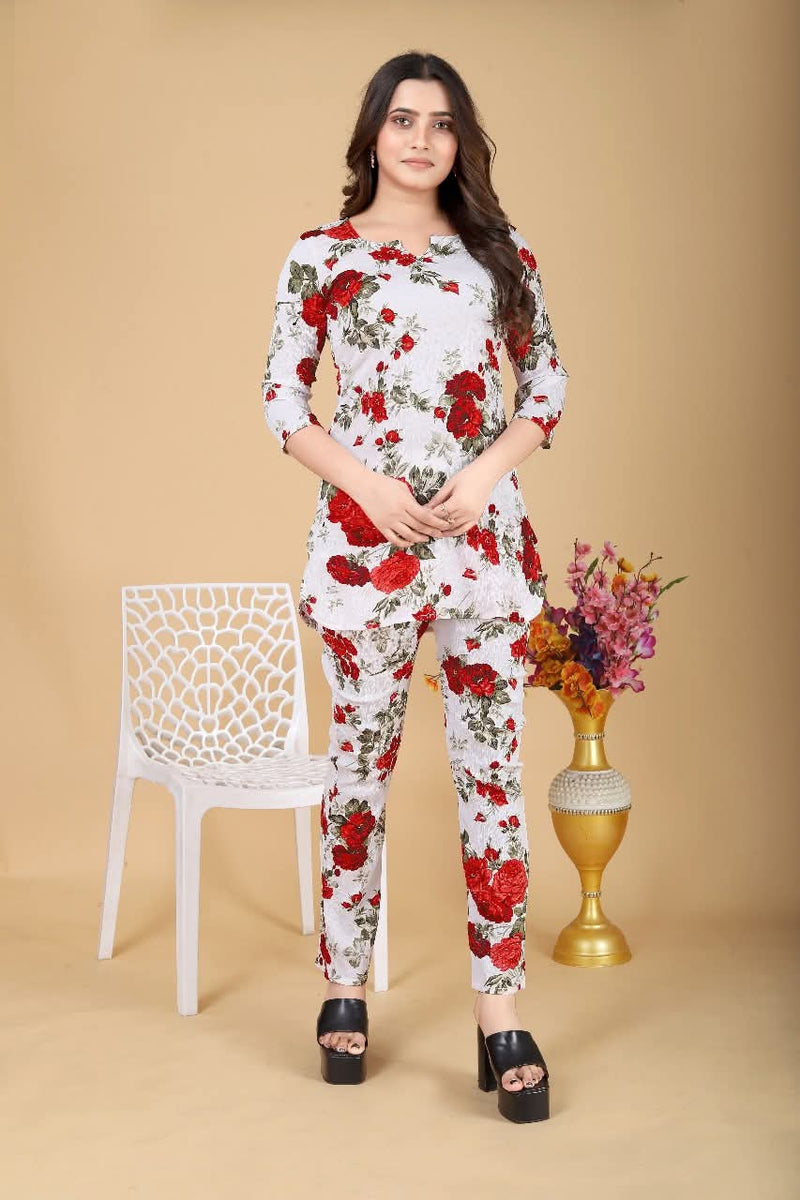 Women's Beautiful Delta Cotton Mix Fabric Printed Night suit Co-Ord Set - VKT100