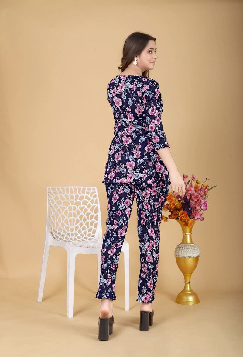 Women's Beautiful Delta Cotton Mix Fabric Printed Night suit Co-Ord Set - VKT200