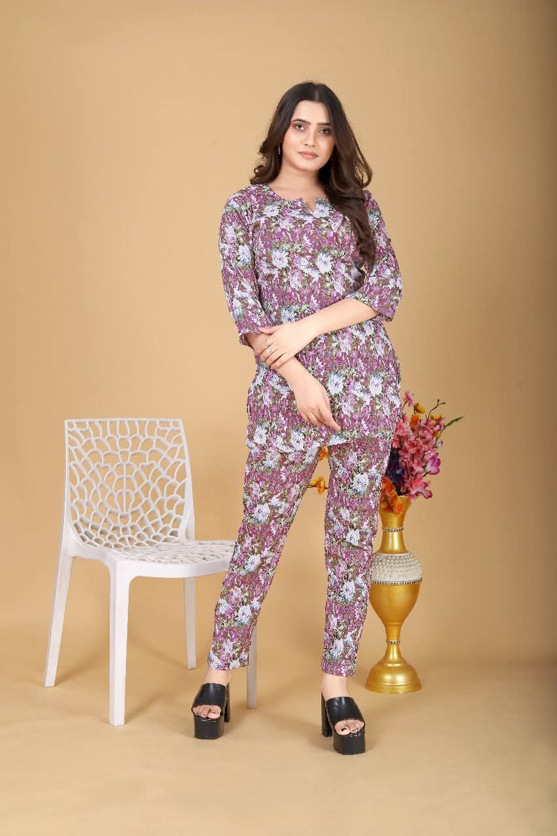 Women's Beautiful Delta Cotton Mix Fabric Printed Night suit Co-Ord Set - VKT700