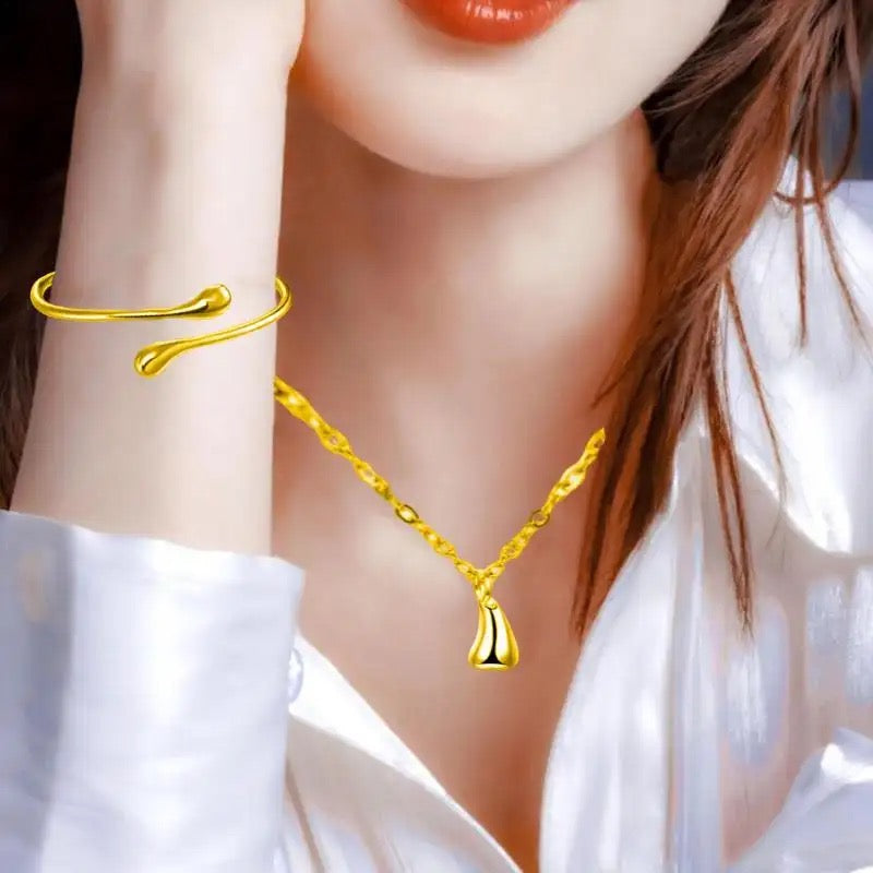 Women 4Pcs Fashion Necklace Earrings Opening Ring Bracelet jewelry sets necklace set S785947 - TUZZUT Qatar Online Shopping