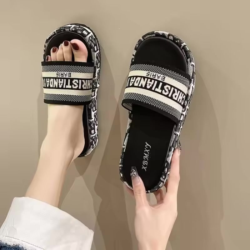 Summer Platform Embroidered Slides for Women 532549 - TUZZUT Qatar Online Shopping