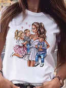 Cartoon Mom Daughter Son Lady Printed Women T-shirt 568975 - TUZZUT Qatar Online Shopping