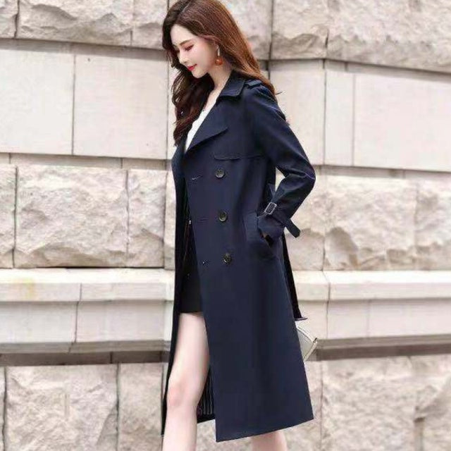 Windbreaker Autumn Winter Women Lapel Double Breasted Trench Coats Office Long With Belt Lining Korean Fashion Clothing 26820 - Tuzzut.com Qatar Online Shopping