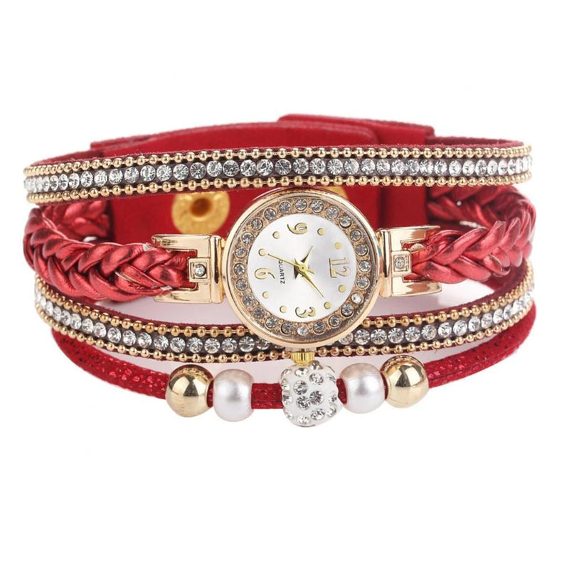 Fashion Multilayer Beads Braided Bracelet Women Number Quartz Watch Rhinestone Quartz Wrist Watch Luxury Quartz Relogio Feminino X1439160