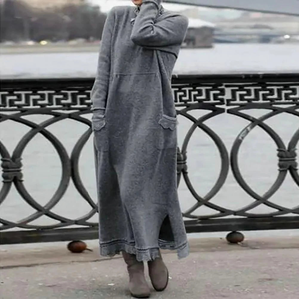 Zanzea Fleece Lining Ankle Length Warm Autumn Winter Solid Color Oversized Warm Pullover Maxi Dress Winter Dress Streetwear S4005448 Zanzea Fleece Lining Ankle Length Warm Autumn Winter Solid Color Oversized Warm Pullover Maxi Dress Winter Dress Streetwear S4005448