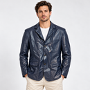 Navy Blue Leather-Look Three-Button Blazer 07552