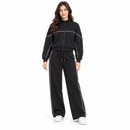Women’s Black Zip-Up Tracksuit with White Piping YD69