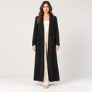 Women’s Black Textured Longline Open-Front Cardigan with Pockets NS132