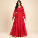 Women’s Red Draped Maxi Dress with Embellished Cuffs NS131