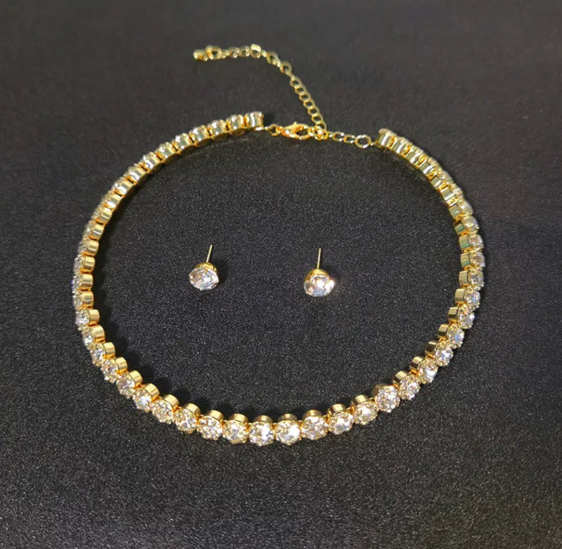 Circle Crystal Bridal Jewelry Sets Rhinestone Necklace Earrings - Tuzzut.com Qatar Online Shopping