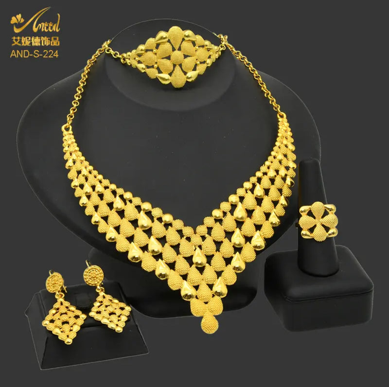 Jewelry Sets For Women African Necklace Earrings Bracelet Rings Set Indian Wedding Bridal Jewellery Accessories - Tuzzut.com Qatar Online Shopping