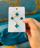 3 In One High Quality Gold Plated Earring Set Earrings Necklace Ring Clover Jewelry Set For Women - Tuzzut.com Qatar Online Shopping