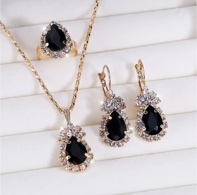 3 In One High Quality Gold Plated Earring Set Earrings Necklace Ring Clover Jewelry Set For Women - Tuzzut.com Qatar Online Shopping