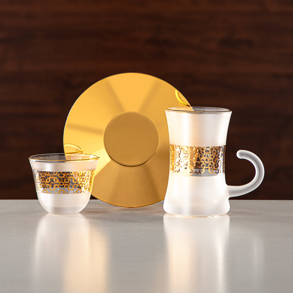 Almarjan Tea & Coffee Set 18 Pieces, Glass & Metal (GLS2630073) Gold - Modern Serveware