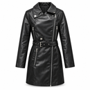 Women’s Black Leather-Look Belted Biker Coat 103364