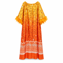 Women’s Yellow & Orange Printed Kaftan with Feather Cuffs S50008