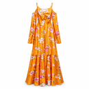 Women’s Golden Orange Floral Cold-Shoulder Maxi Dress NS128