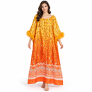 Women’s Yellow & Orange Printed Kaftan with Feather Cuffs S50008