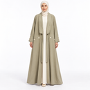 Women’s Stone Khaki Open-Front Long Abaya with Button Details S5031