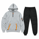 Grey Half-Zip Hoodie & Black Jogger Set with Orange Details NS08
