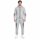 Men’s Light Grey Hooded Tracksuit with Black Stripe Detail NS62